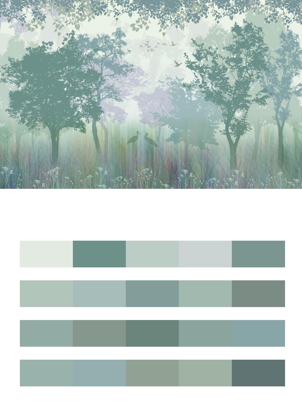 Силуэты туманного леса цвета